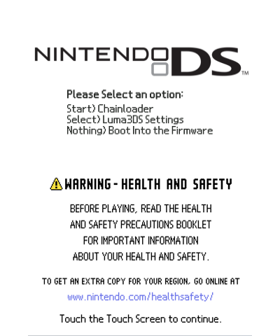 DS Start Up Screen w/ Hints