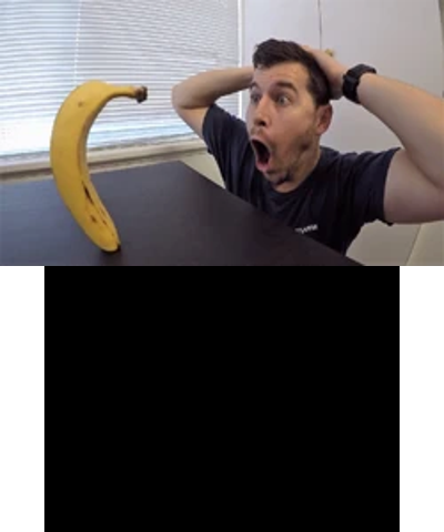 Man looks shocked at a banana