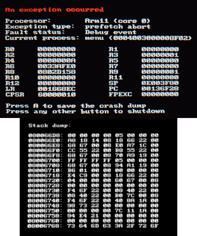 ARM11 Crash Dump Splash